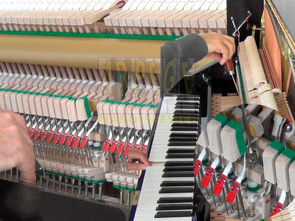 Réglages sur piano droit : pilotes de clavier, mise sous nez, ajustage de l'échappementreglages-piano-droit-echappement-pilote