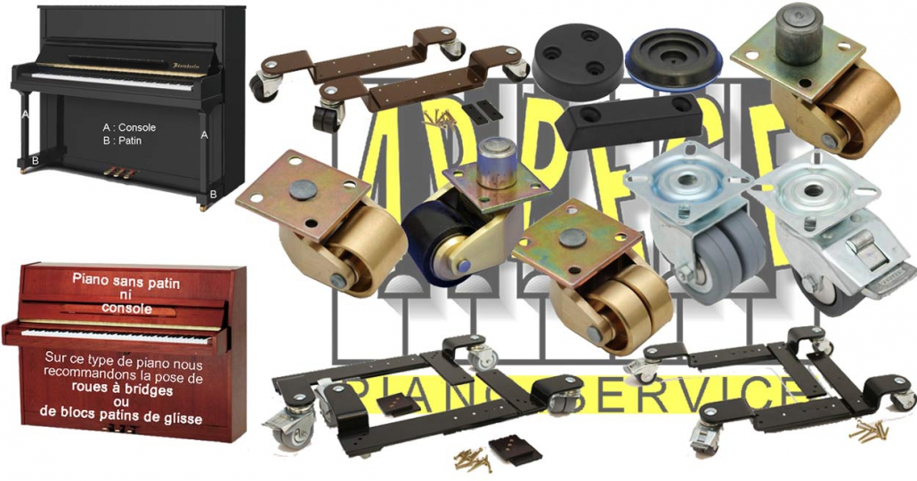 Roues, roulettes pour pianos droits