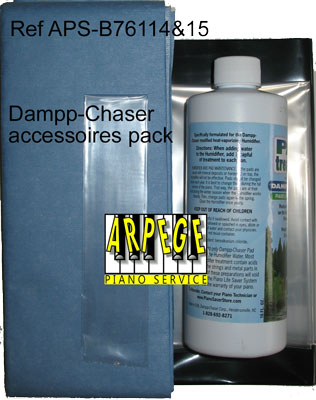 Buvards, pads, protection ,habillage pour bac et résistance, liquide pour réservoir de Dampp Chaser pour pianos