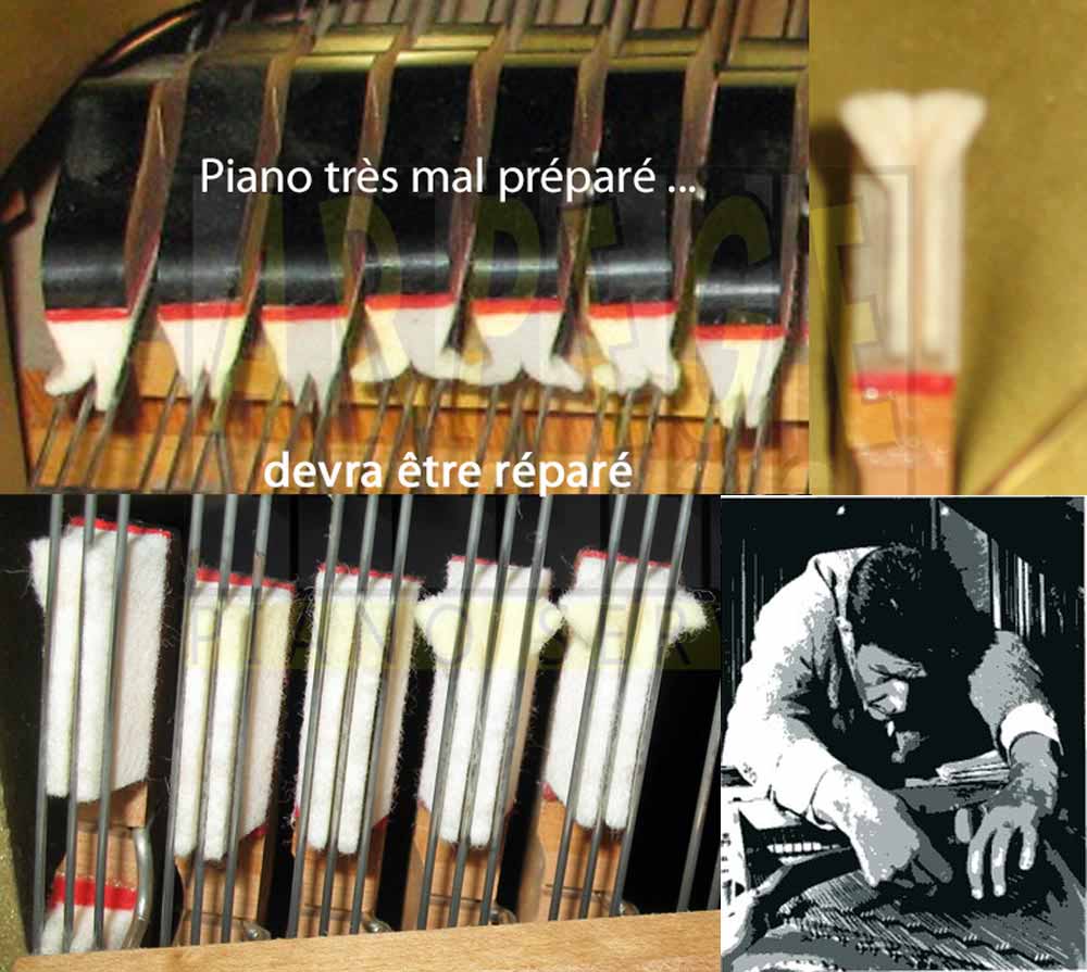 Etouffoirs déformés pour cause de musique pour piano préparé