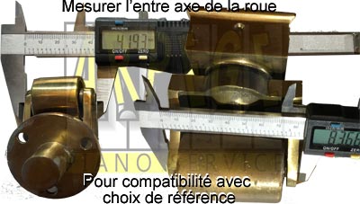 Mesurer l'entre-axe de la roue de piano afin de choisir une référence compatible