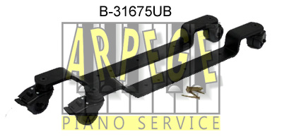 Roues à bridges noirs, piano droit, non réglables, socle jusqu'à 340 mm. Roues caoutchouc sans trace, avec freins, compatibles parquet – Réf. B-31675-Ub