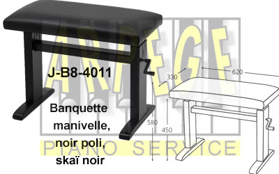 Banquette de piano à manivelle, J-B8 4011 noir poli, skai noir