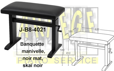 Banquette à manivelle pour piano, J-B8_4021, noir mat, skai noir