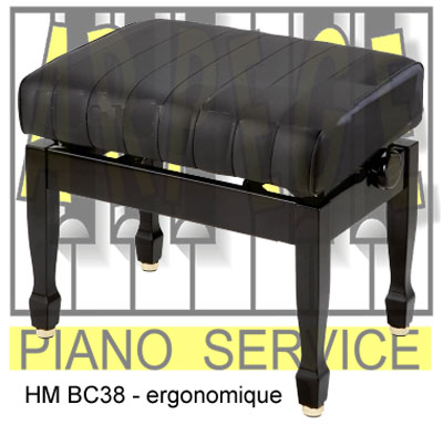 Banquette de piano Banquette de piano, mecanique de concert, noir verni, avec capitonnage en cuir : J-B5-3010