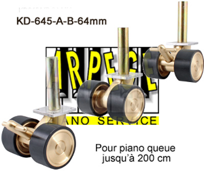 Jeu de roues laiton caoutchouc pour piano à queue jusqu'à 200 cm ref KD-645a-b-64 mm