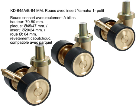 kd-645a-b-64mm-yamaha-1-jeu-roues-piano-queue-laiton-caoutchouc, compatible Yamaha C1, C2, C3, C5, G1