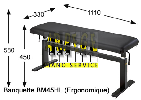 Banquette double, hydraulique pour piano - noir mat : H-BM4HL-BENCH