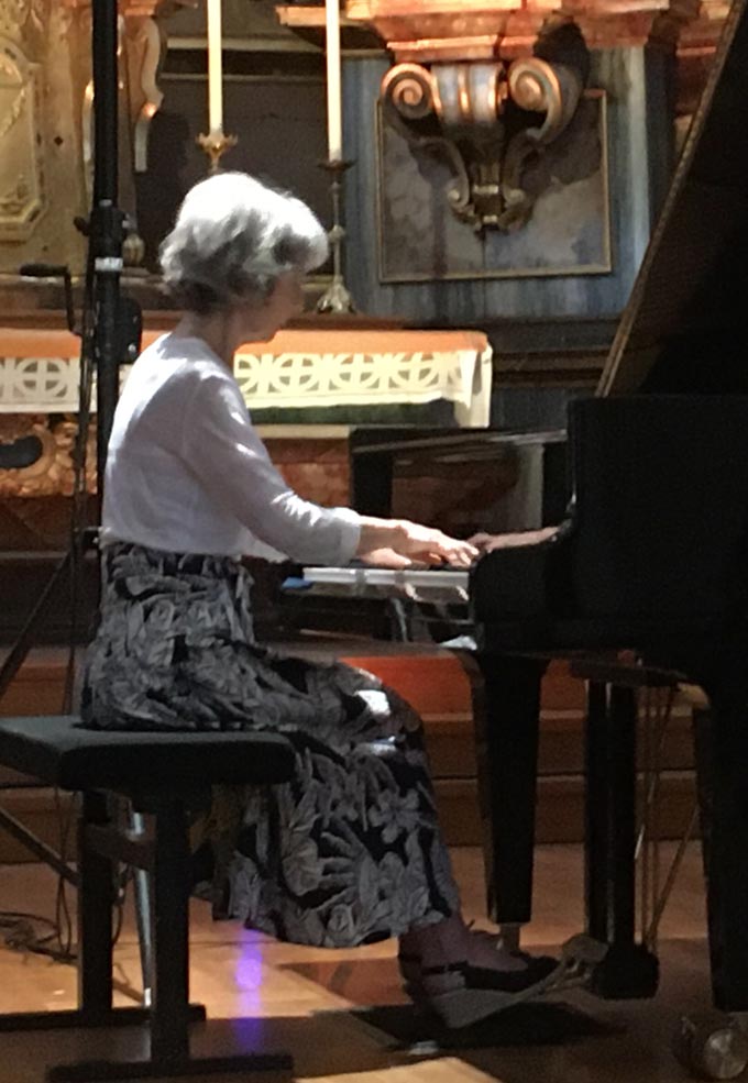 Anne Queffélec, rehersal in St nicolas de Véroce church for recital "Rencontres Musique et patrimoine du Mont Blanc. Aug. 12, 2022