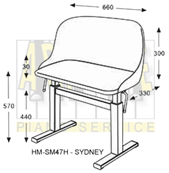 Banquette double, hydraulique pour piano - noir mat : H-BM4HL-BENCH