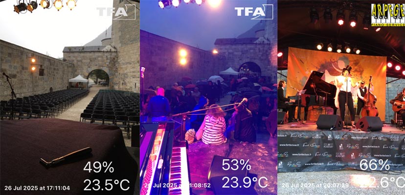 accord du piano au tempérament orageux, pour le concert de Ô de mon Chéri au Fort l'écluse ce 26 juillet 2025