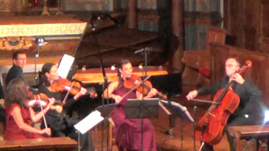 Stéphanie Moraly, Olivia Hugues violons, Caroline Dorin alto, Patrick Langot cello, Romain David piano: Qintette Syntonia, à St Nicolas de Véroce_ 2025