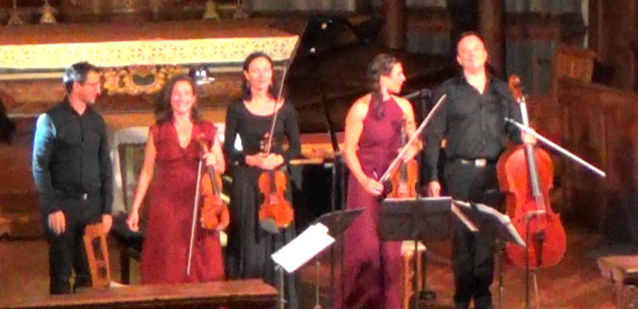 Stéphanie Moraly, Olivia Hugues violons, Caroline Dorin alto, Patrick Langot cello, Romain David piano