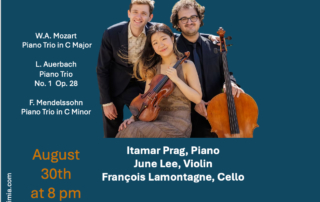 TRIO TIMIA: Itamar Prag, Piano June lee, Violin François lamontagne, Cello le 30 août 2025 à 20h Tufts University - European Center Le Prieuré 113 chemin de la Colombière, 74290 - Talloires https://www.triotimia.com