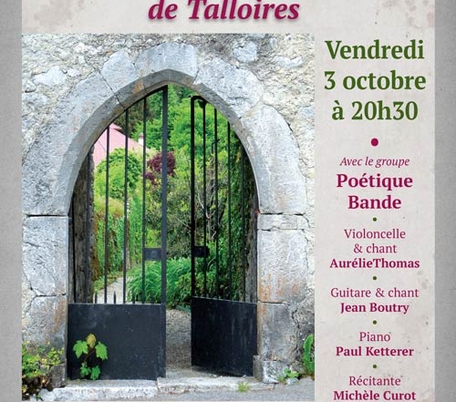 "Poétique Bande" au Prieuré de Talloires vendredi 3 octobre à 20h30: Aurélie Thomas, Jean Boutry, Paul Ketterer et Michèle Curot... un violoncelle, une guitare, un piano et trois voix pour dire et chanter la poésie
