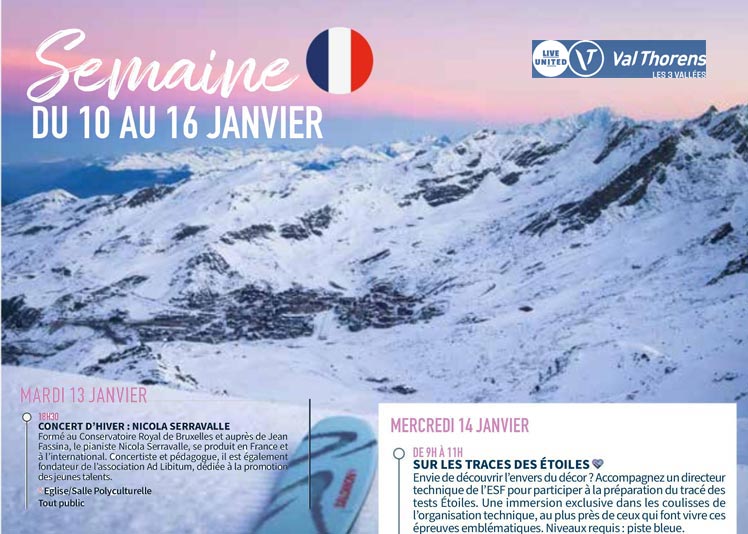Annonce du récital de piano de Nicola Serravalle sur le bulletin des animations de Val Thorens