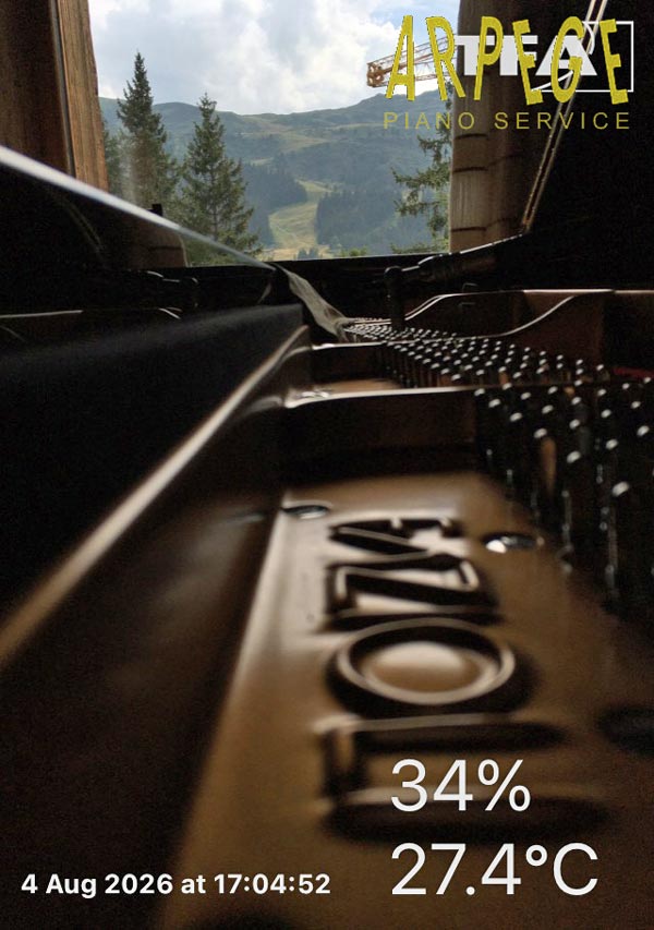 Piano à queue Fazioli F-198 à Méribel, Tarentaise, entretien dont mise au ton le 4 août 2026